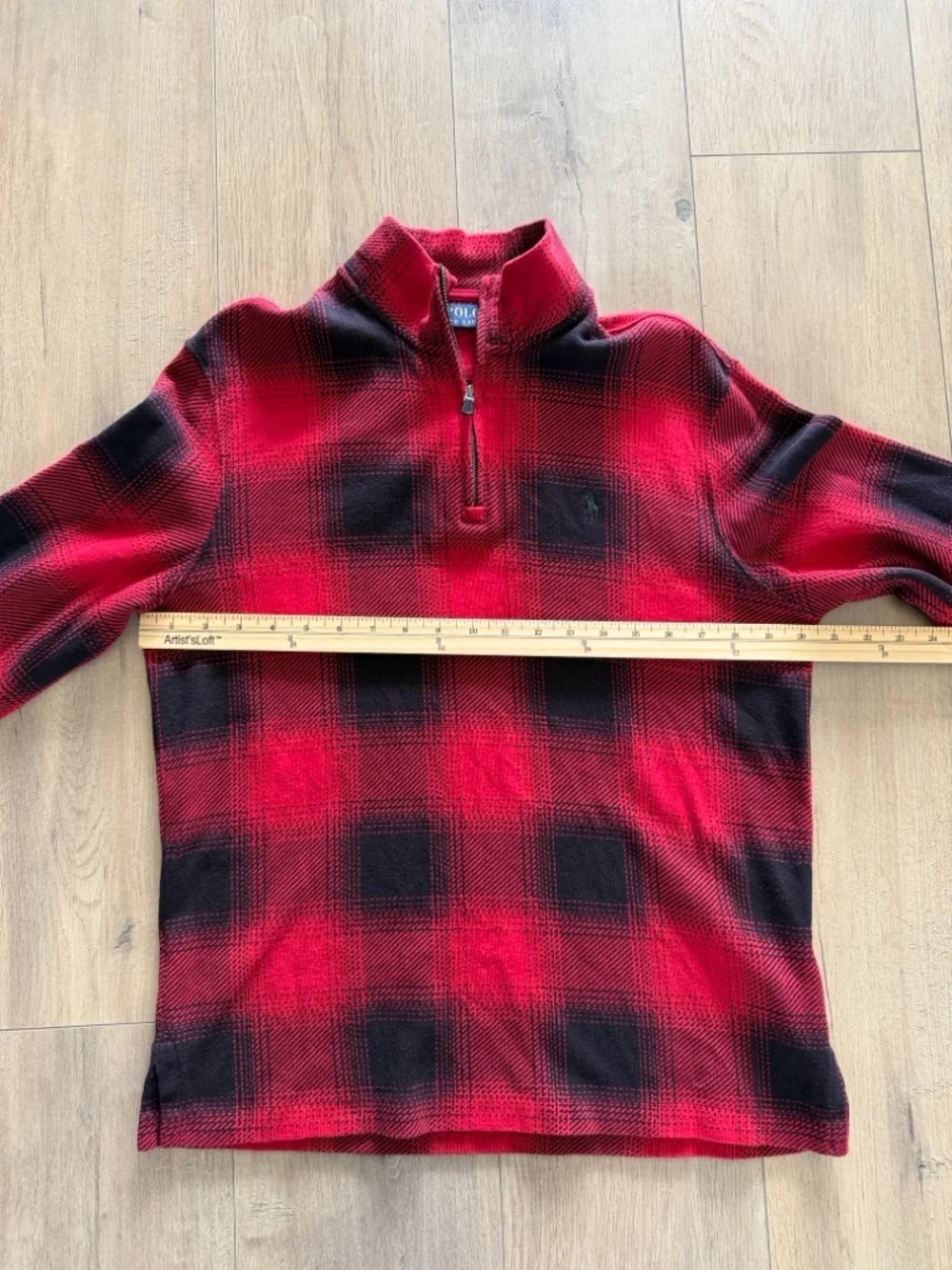 Polo Ralph Lauren Tartan Plaid Red Black Plaid Quarter-Zip Sweater Size S Preppy